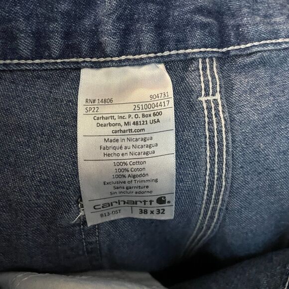 Men's 38 X 32 Carhartt Loose Fit 100% Cotton Blue Utility Jeansoo - Picture 5 of 5